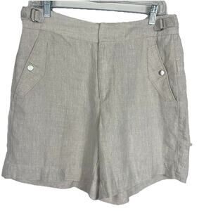 Athleta Voyager 100% Linen Shorts Size 10 Beige Beach Coastal Casual Minimalist